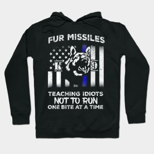 Vertical Thin Blue Line Flag Fur Missile Police K9 Hoodie